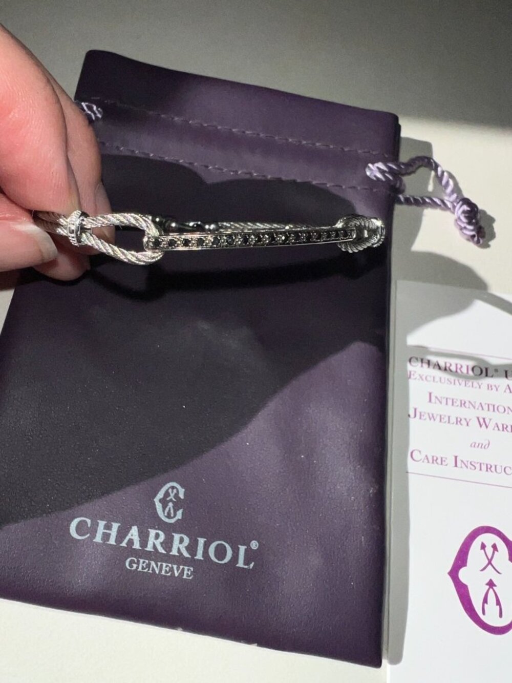 Charriol Stainless Steel Wire Bangle Bracelt Celtic Knots Bar of stones
